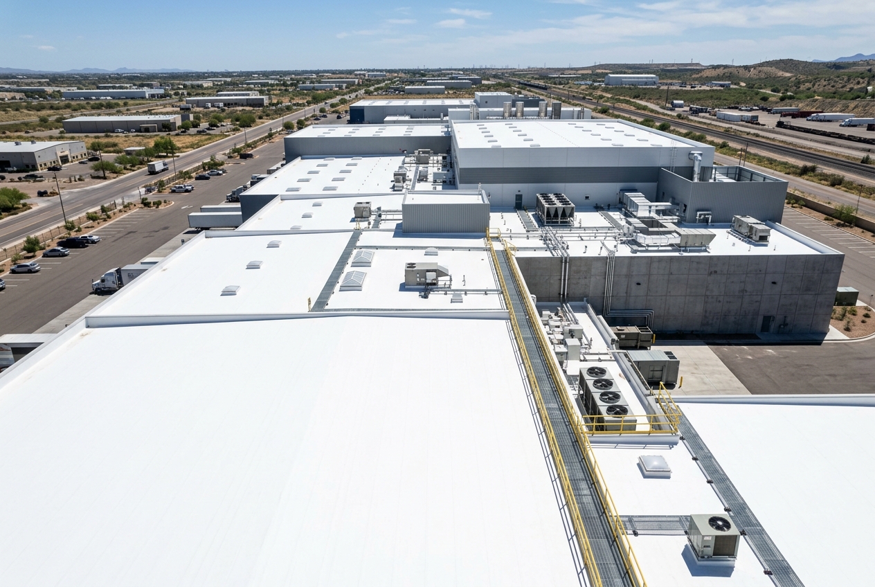 Elastoclad HR Heat Reflective Coating on Industrial Rooftop